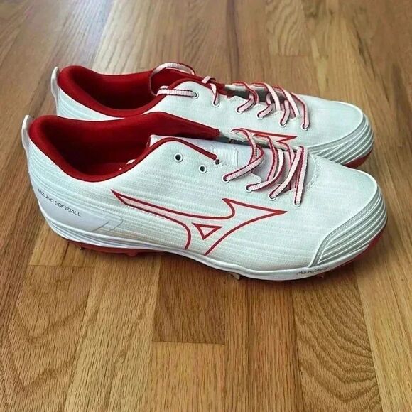 Mizuno Softball Enerzy Softball Cleats White / Red US 11.5 Women’s - Picture 3 of 10